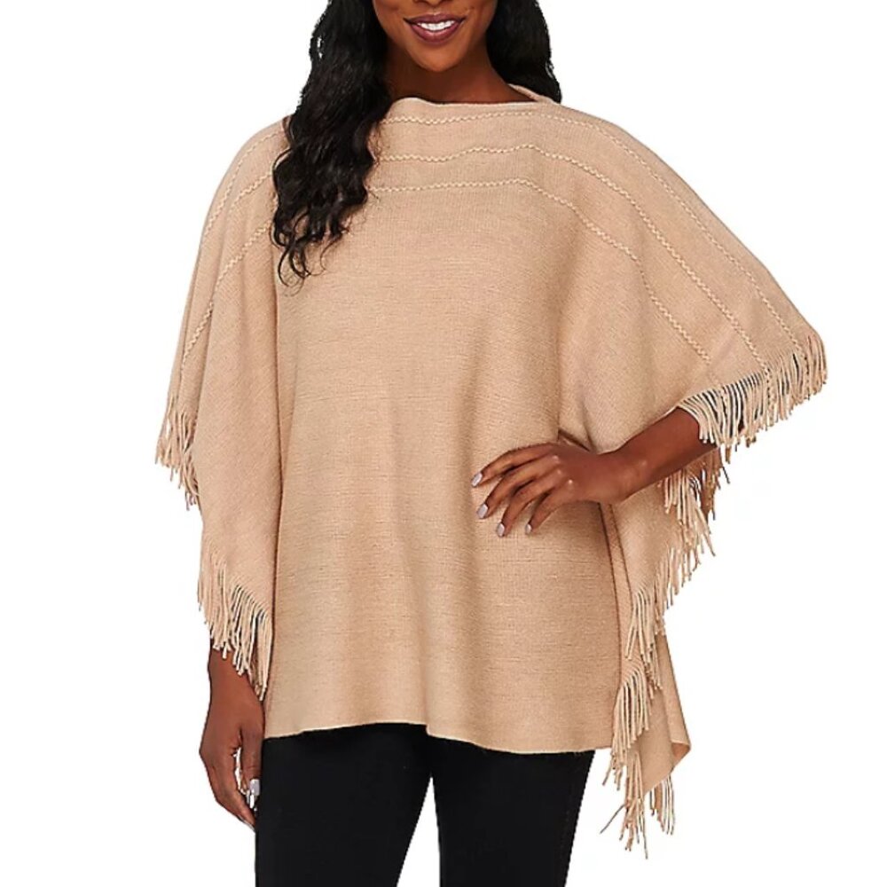 Layers by Lizden Marvelush Cable Knit Fringed Poncho Missy  16127